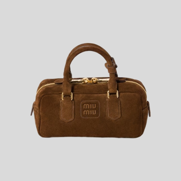 미우미우 아르카디 패딩 스웨이드 탑 핸들 백