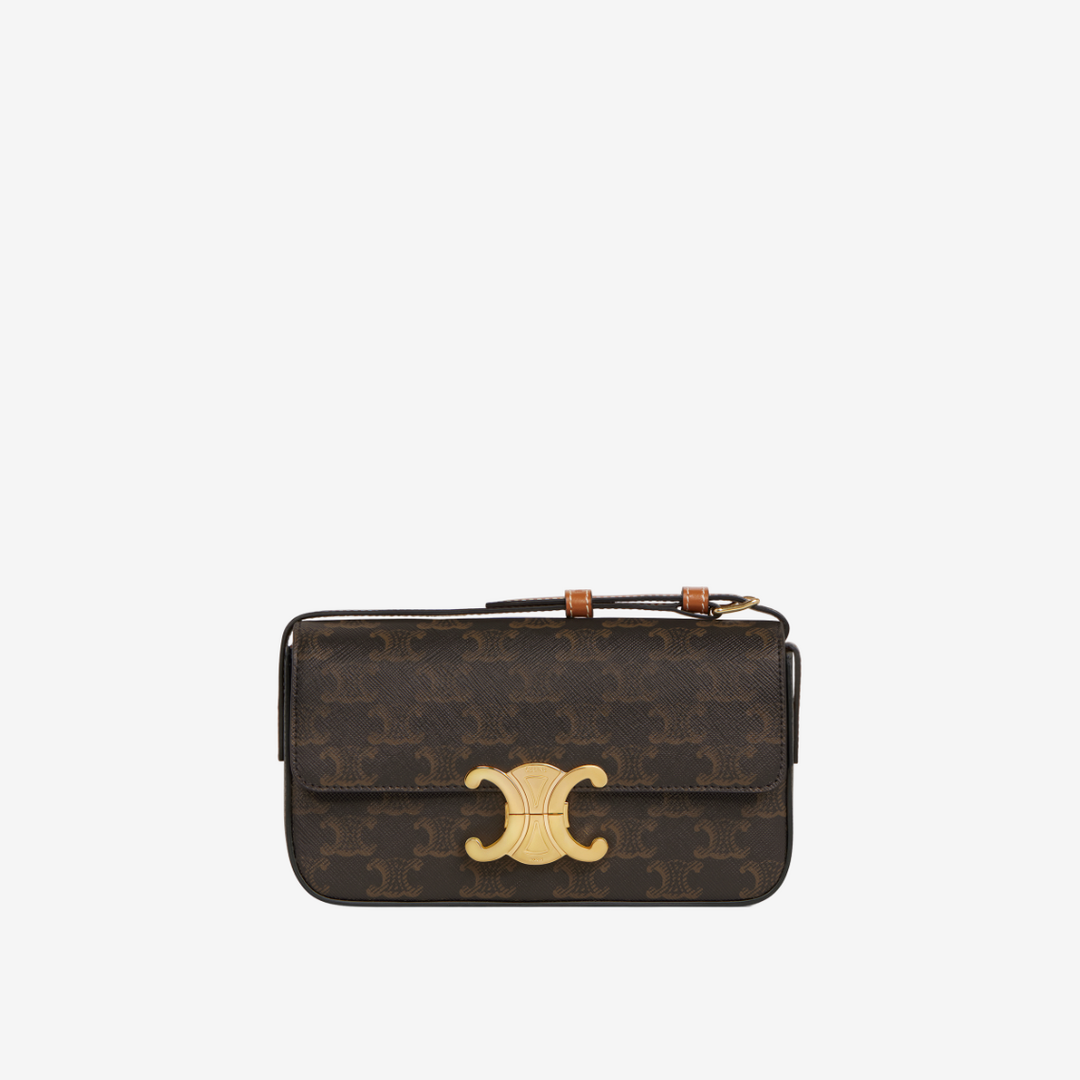 셀린느 트리옹프 캔버스 & 카프스킨 클로드 숄더백 탠