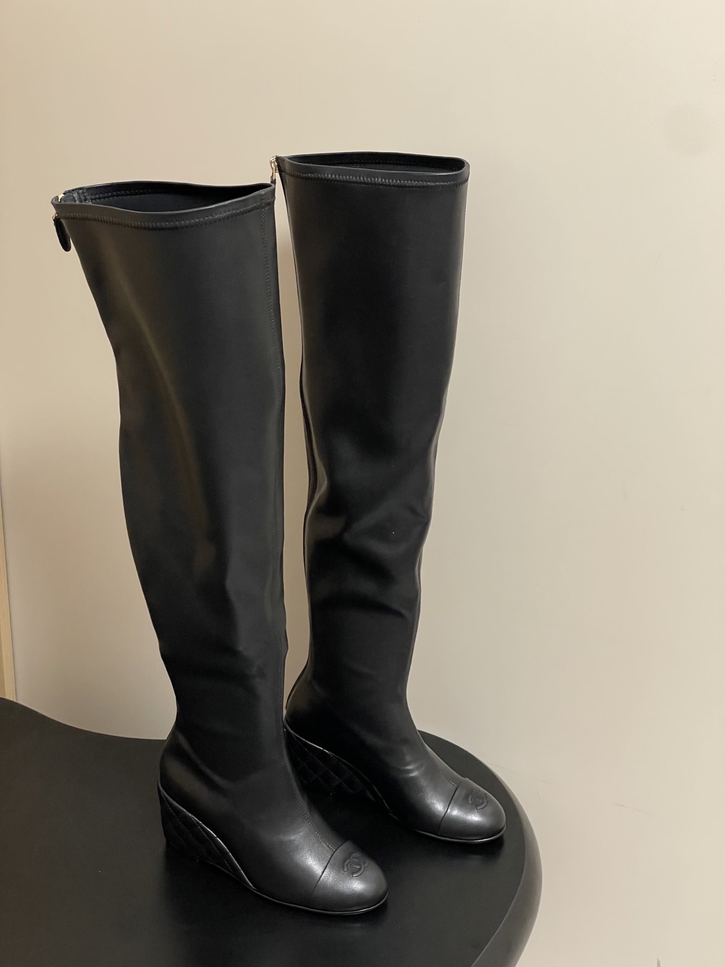 샤* 25A 신상 더블C 웨지힐 스판부츠