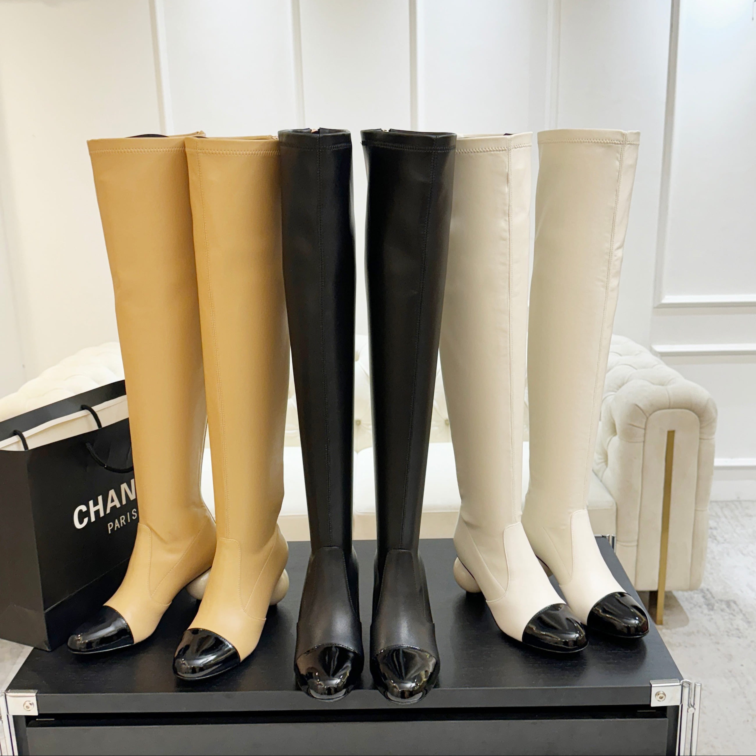 샤* 25A 신상 진주 굽 스판부츠