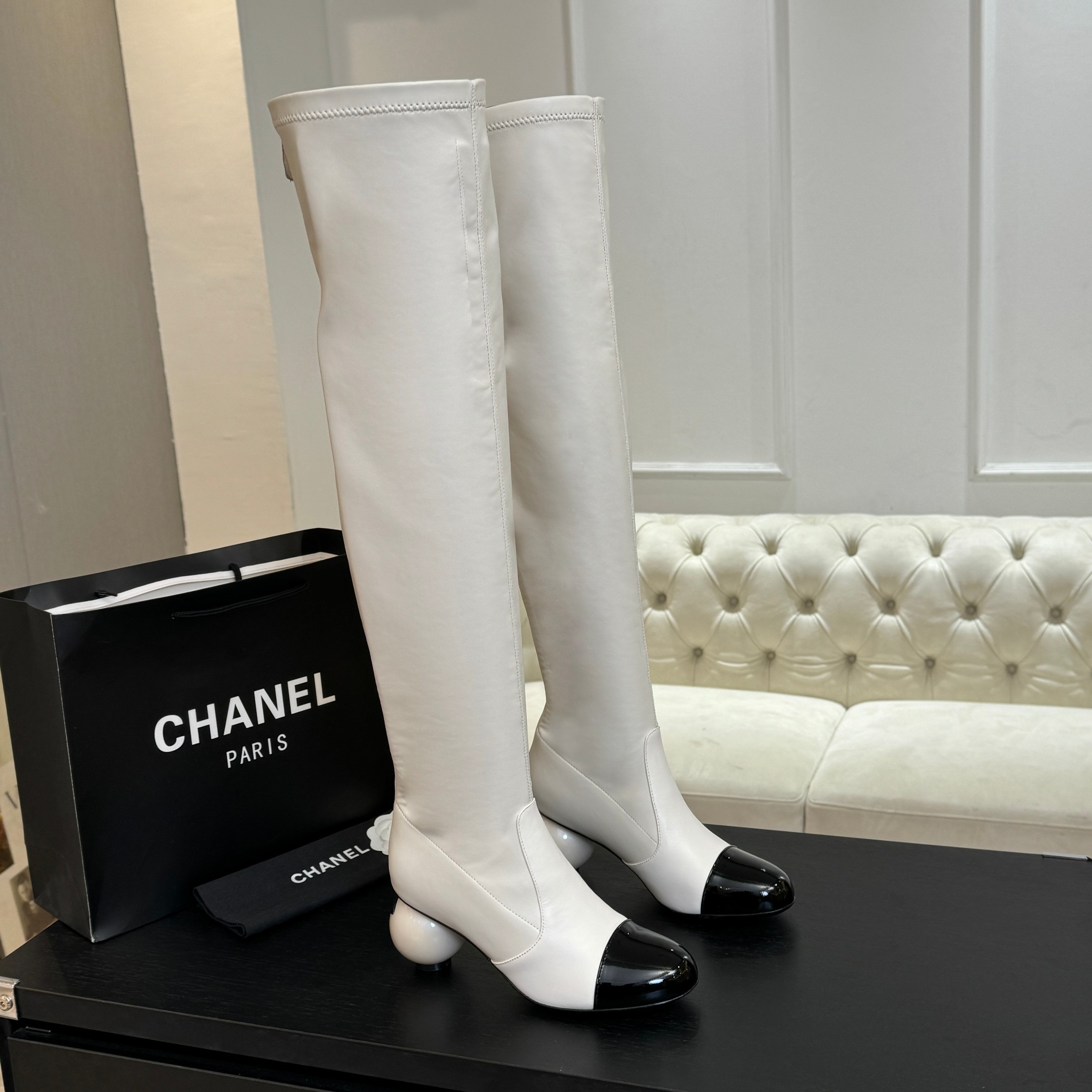 샤* 25A 신상 진주 굽 스판부츠