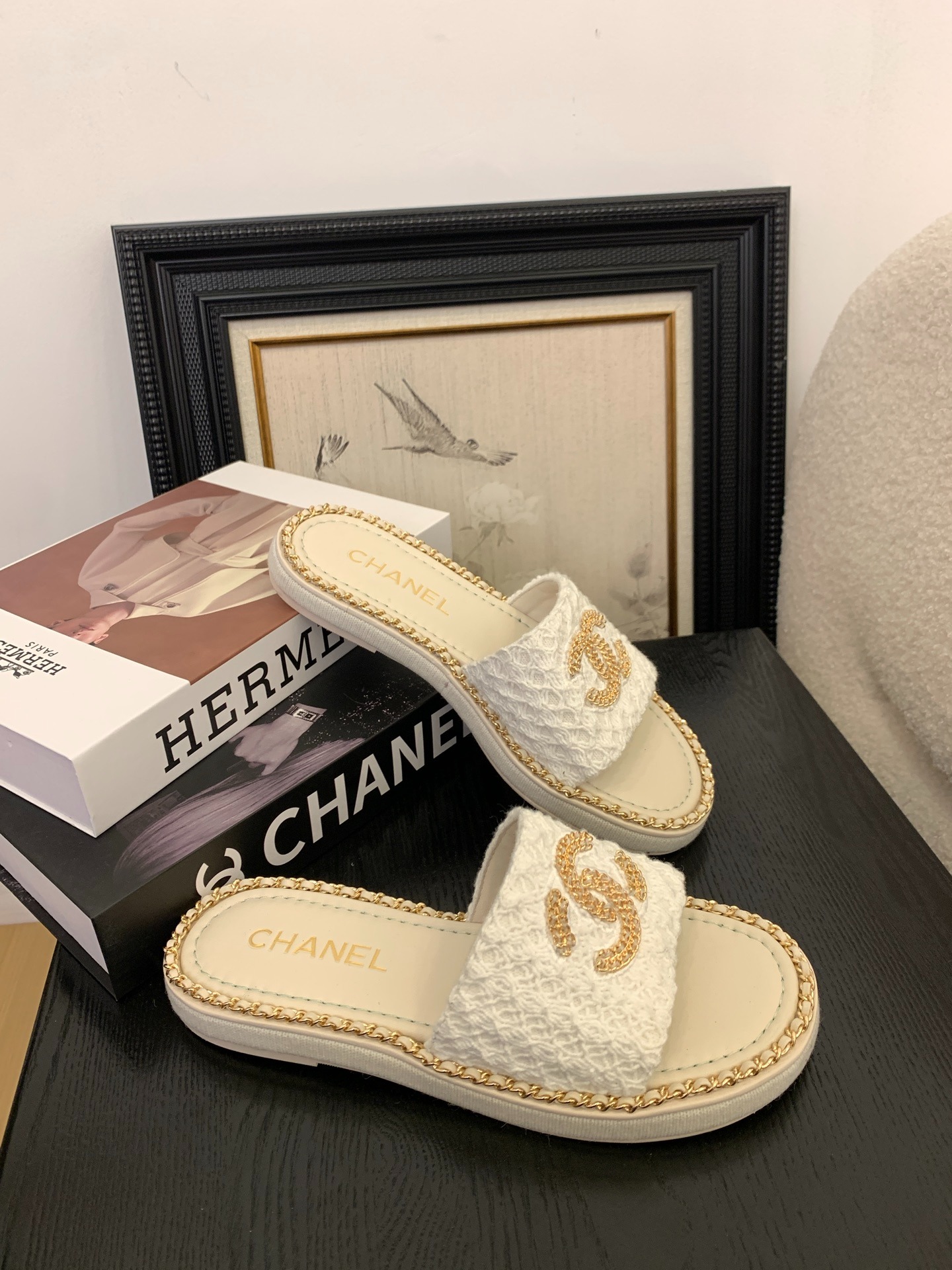 샤* 25 신상 플랫 더블 c 체인 슬리퍼