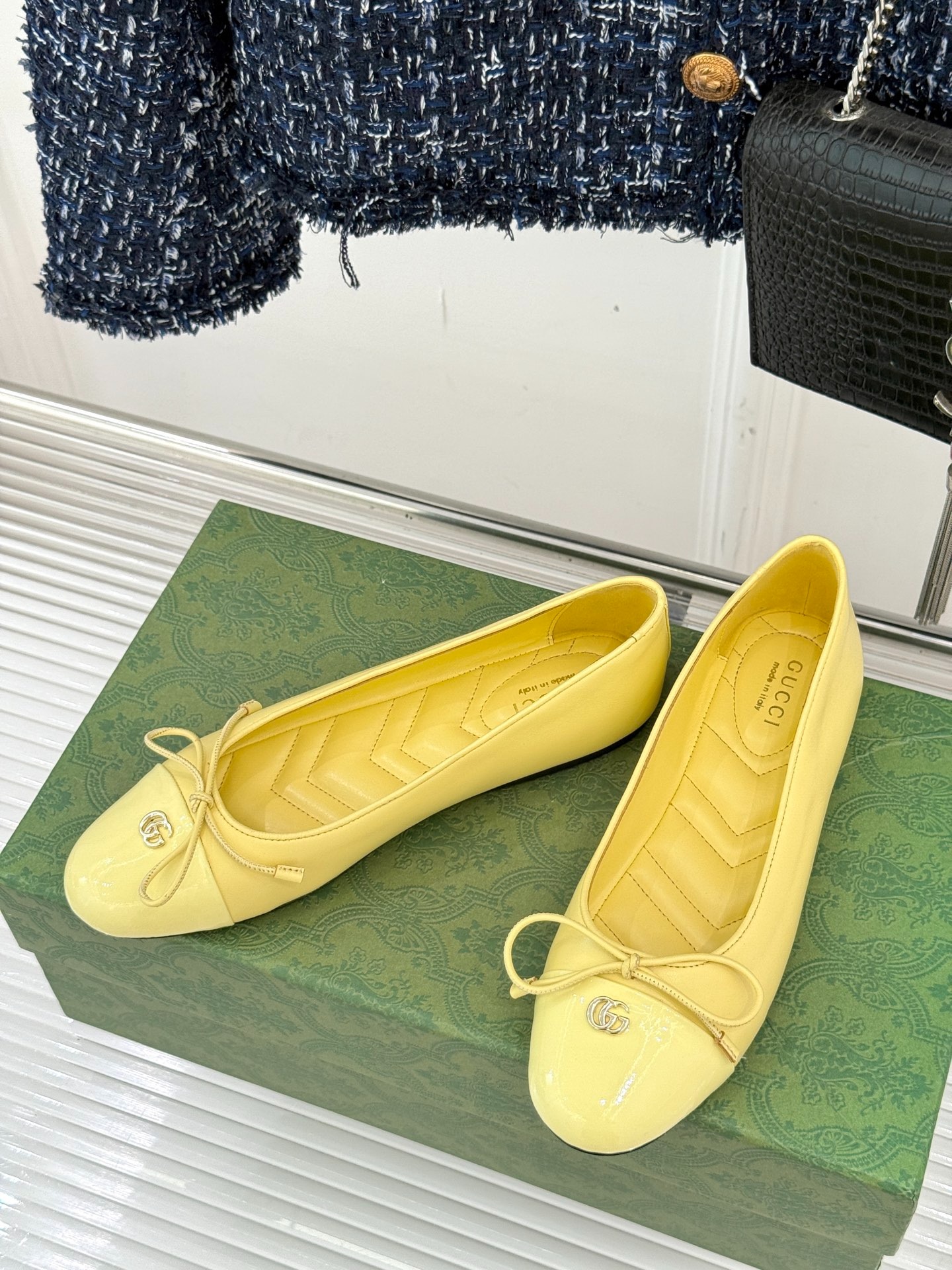 구* 클래식 더블 G 리본 플랫 발레 슈즈