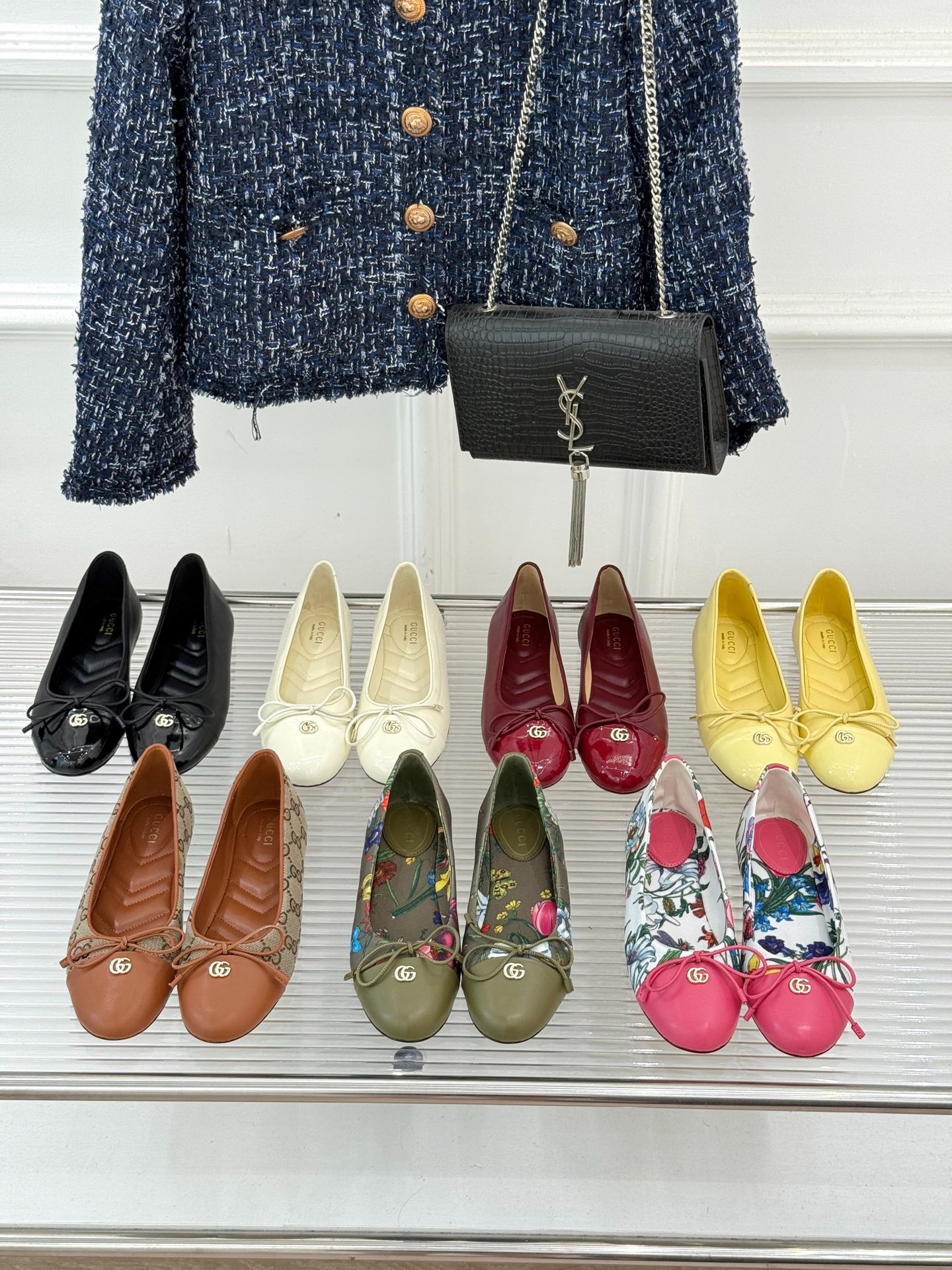 구* 클래식 더블 G 리본 플랫 발레 슈즈