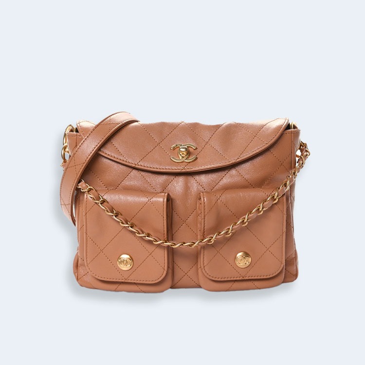 샤넬 샤이니 카프스킨 서플 트윈스 스몰 호보 백 브라운