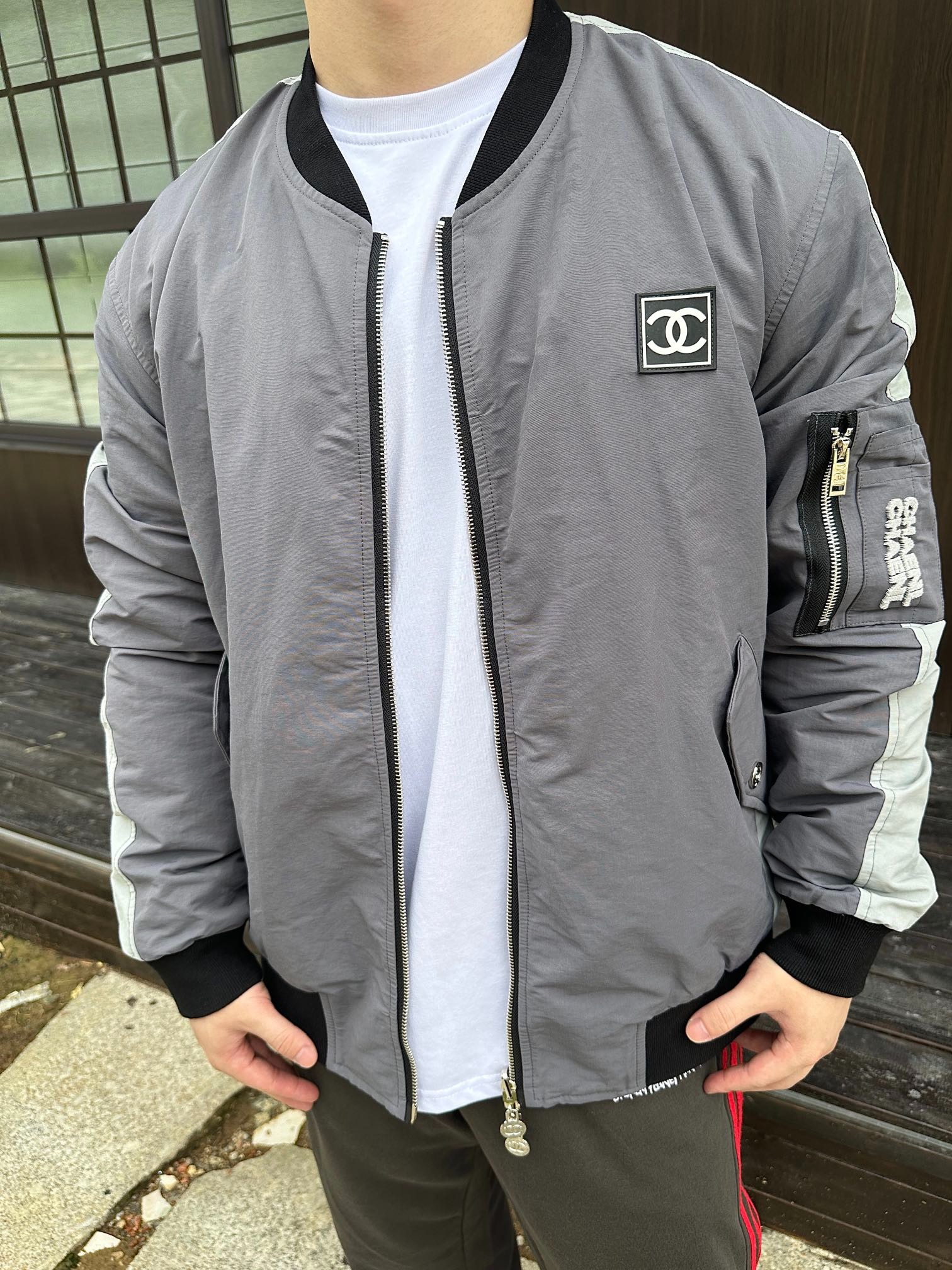 샤* 자수 슬로건 빈티지 집업 양면 야상점퍼