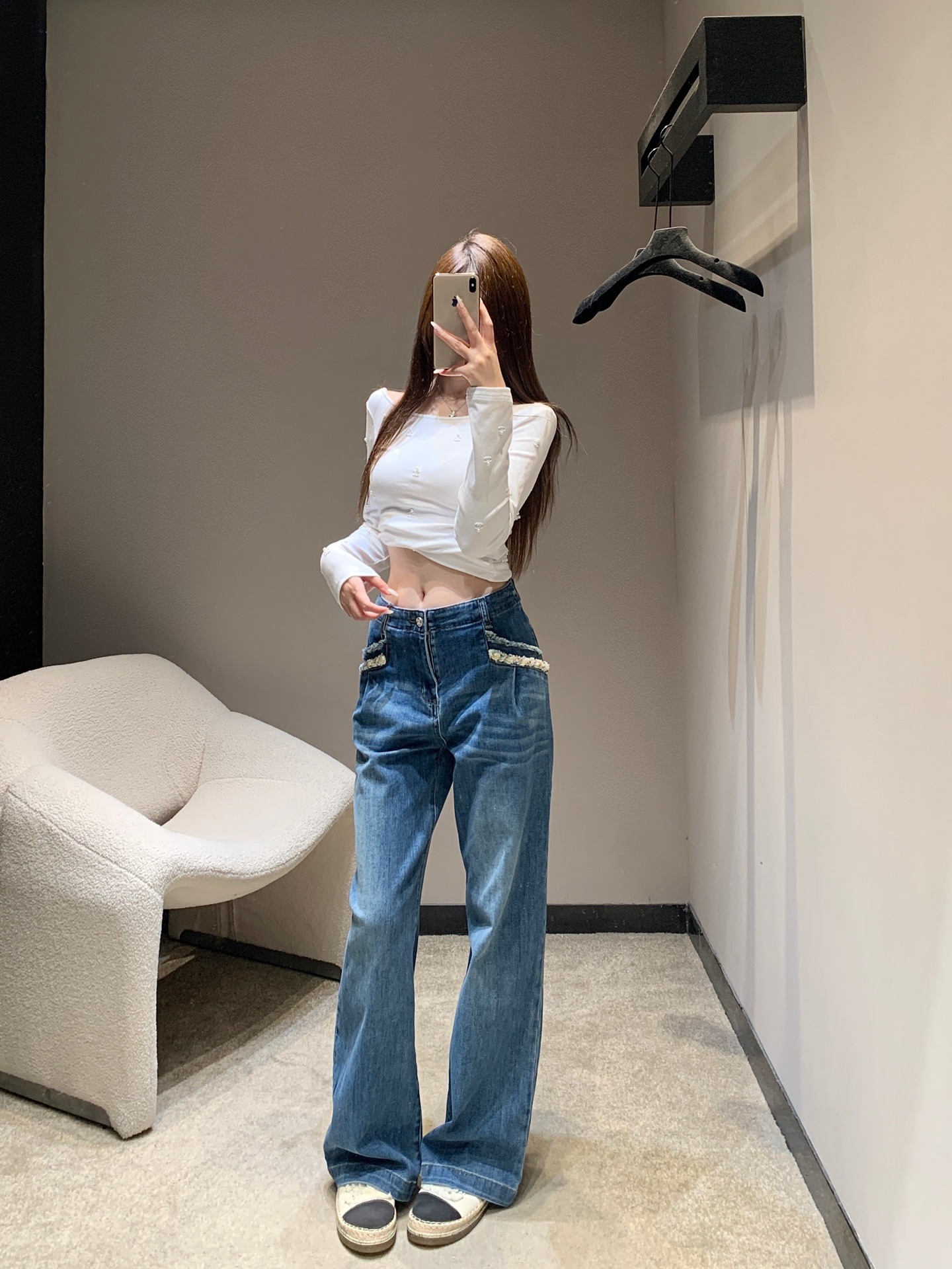 샤* 신상 진주 와이드 데님 팬츠