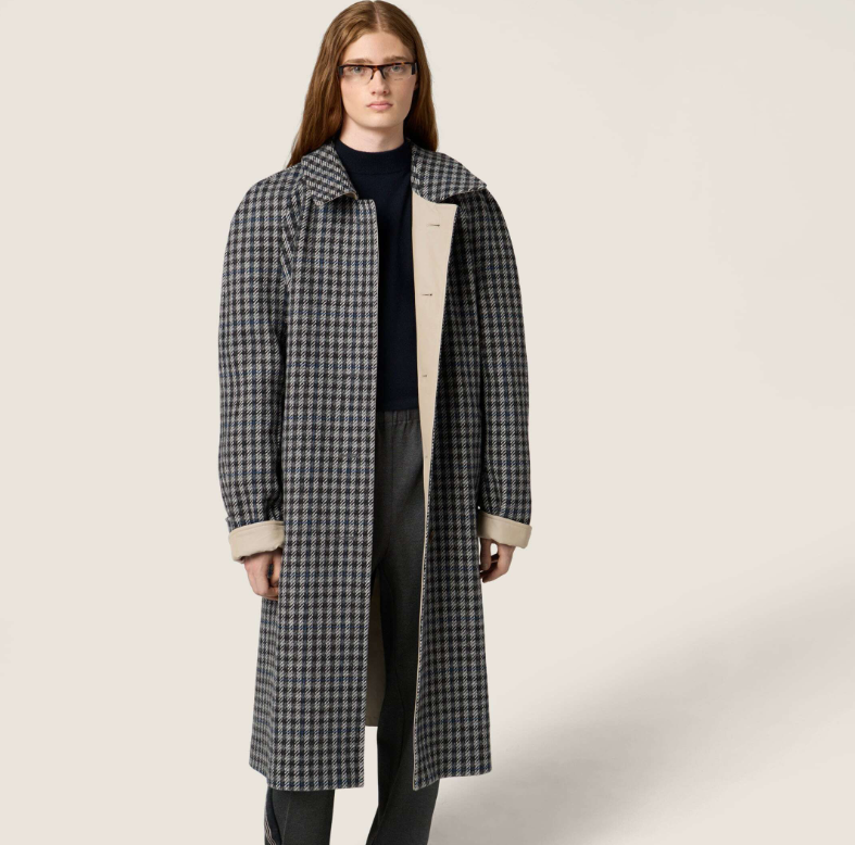 미우미우 리버시블 트윌 체크 트렌치 코트