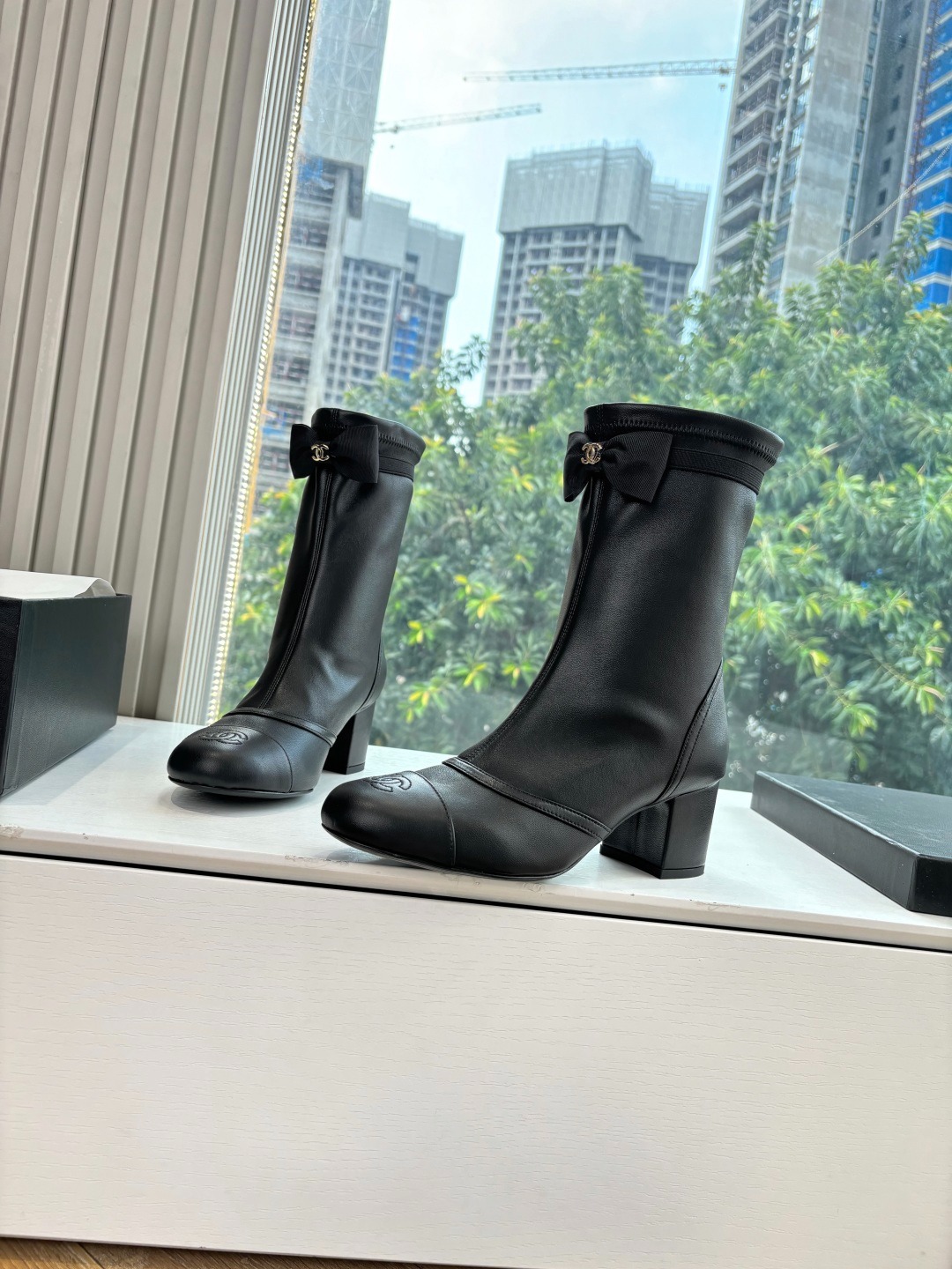 샤* 최신 가을/겨울 25B 망사 리본 부츠