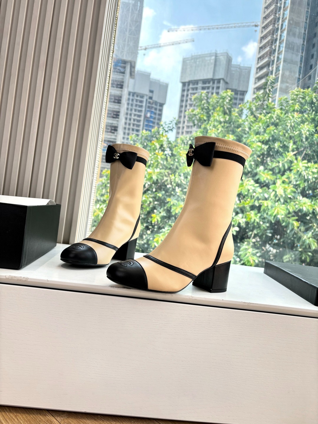 샤* 최신 가을/겨울 25B 망사 리본 부츠