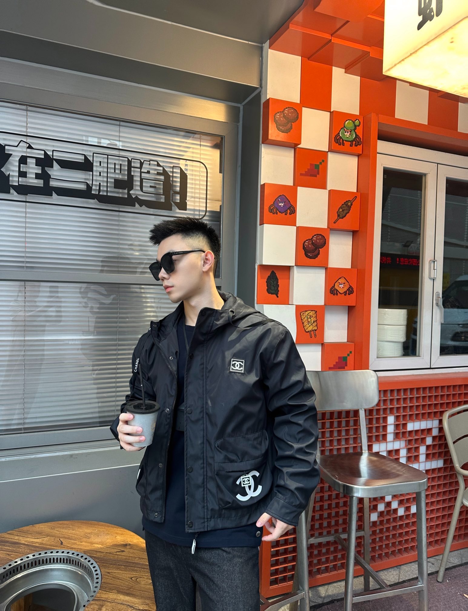 샤* 자수 슬로건 빈티지 집업 후드 트렌치코트