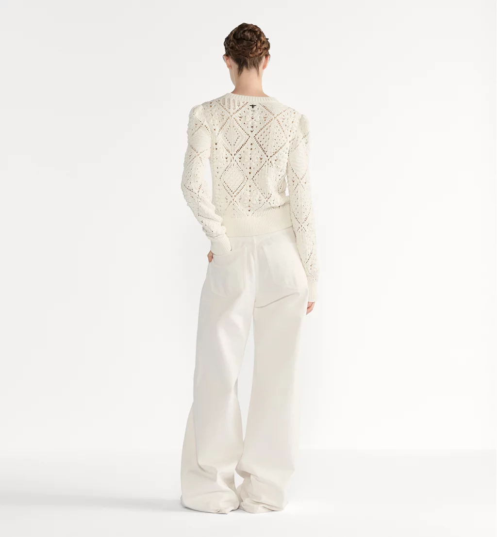 디올 화이트 오픈워크 코튼 니트 스웨터