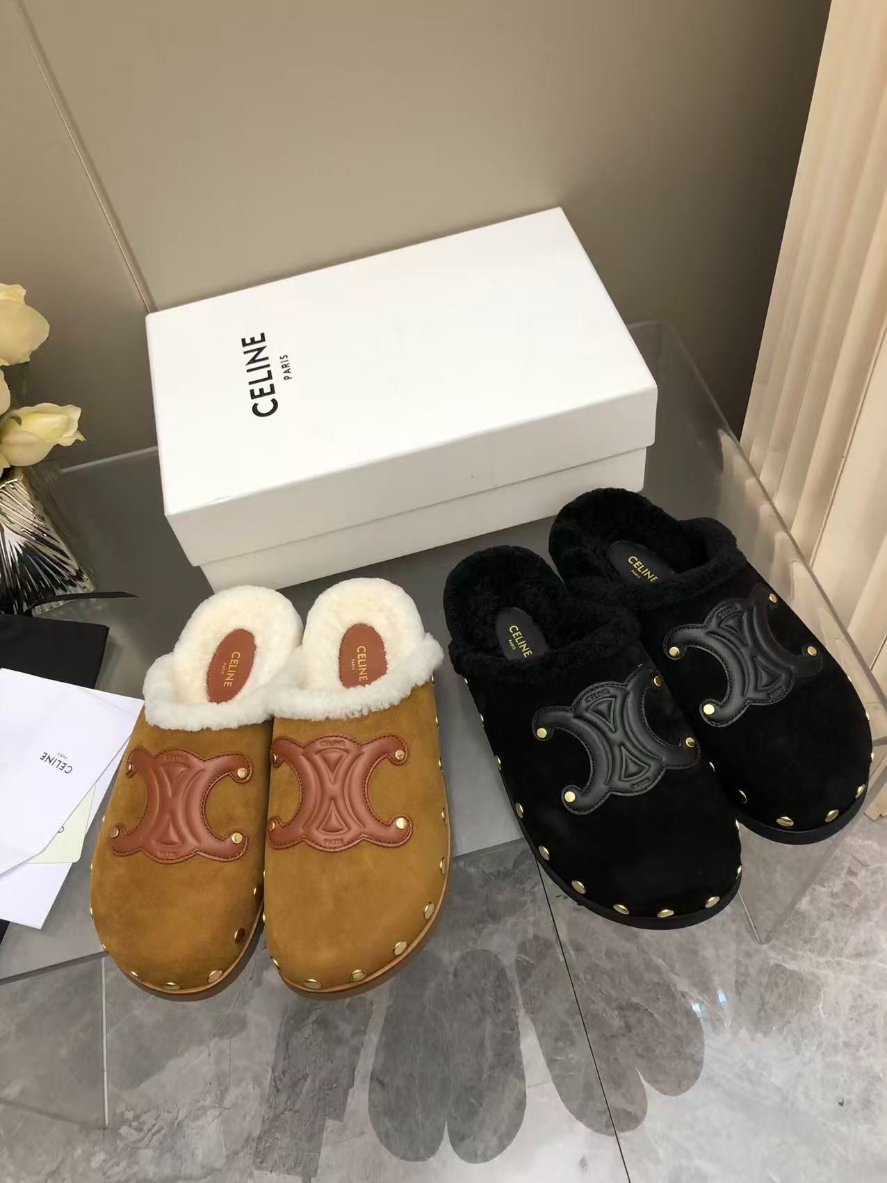 셀*느 양털 세미 슬리퍼