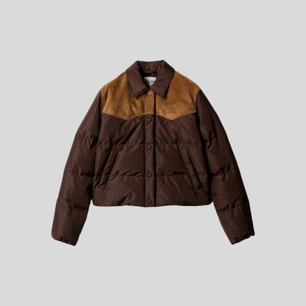 미우미우 테크니컬 퐁제와 가죽 다운 자켓