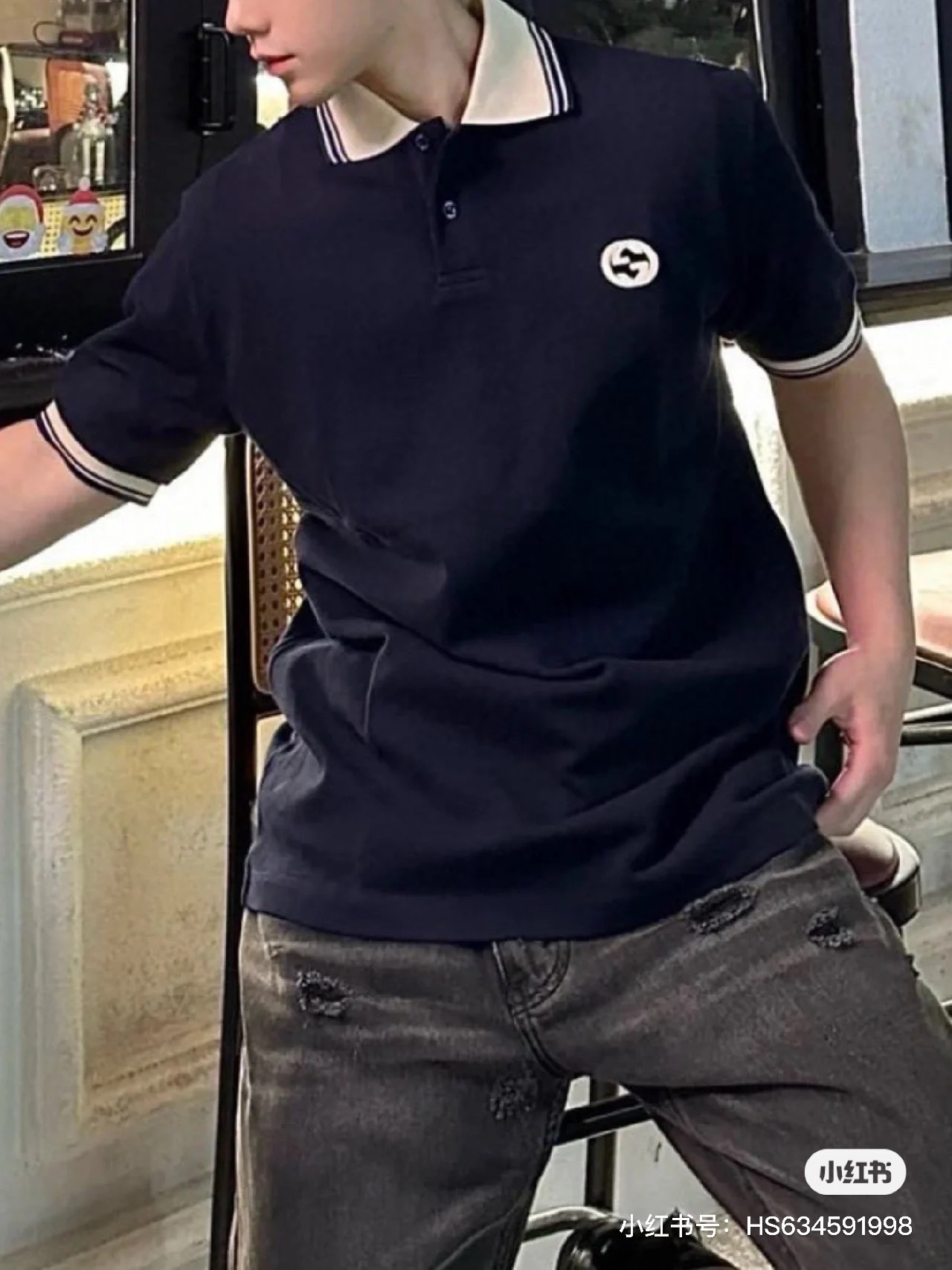 구* 더블 G레터링 자수 카라 티셔츠