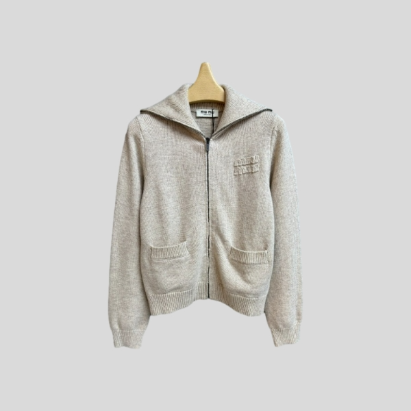 미우미우 크롭 울 집업 니트 가디건