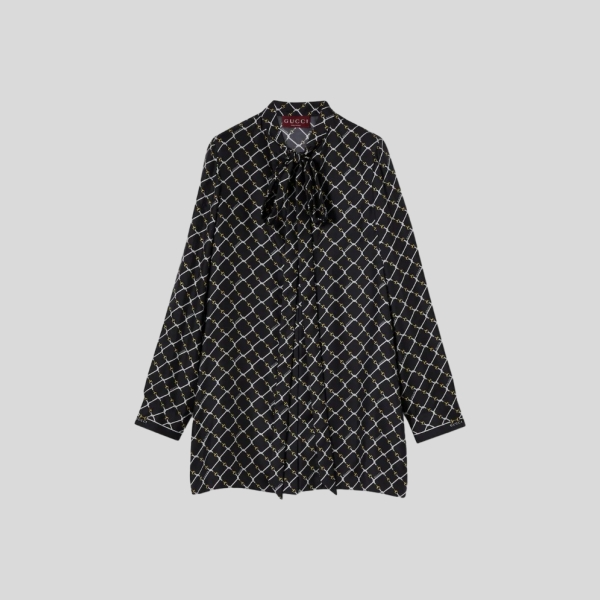 구찌 프린트 실크 트윌 드레스