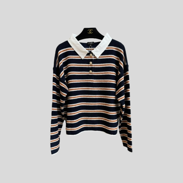샤넬 스트라이프 니트 폴로 셔츠