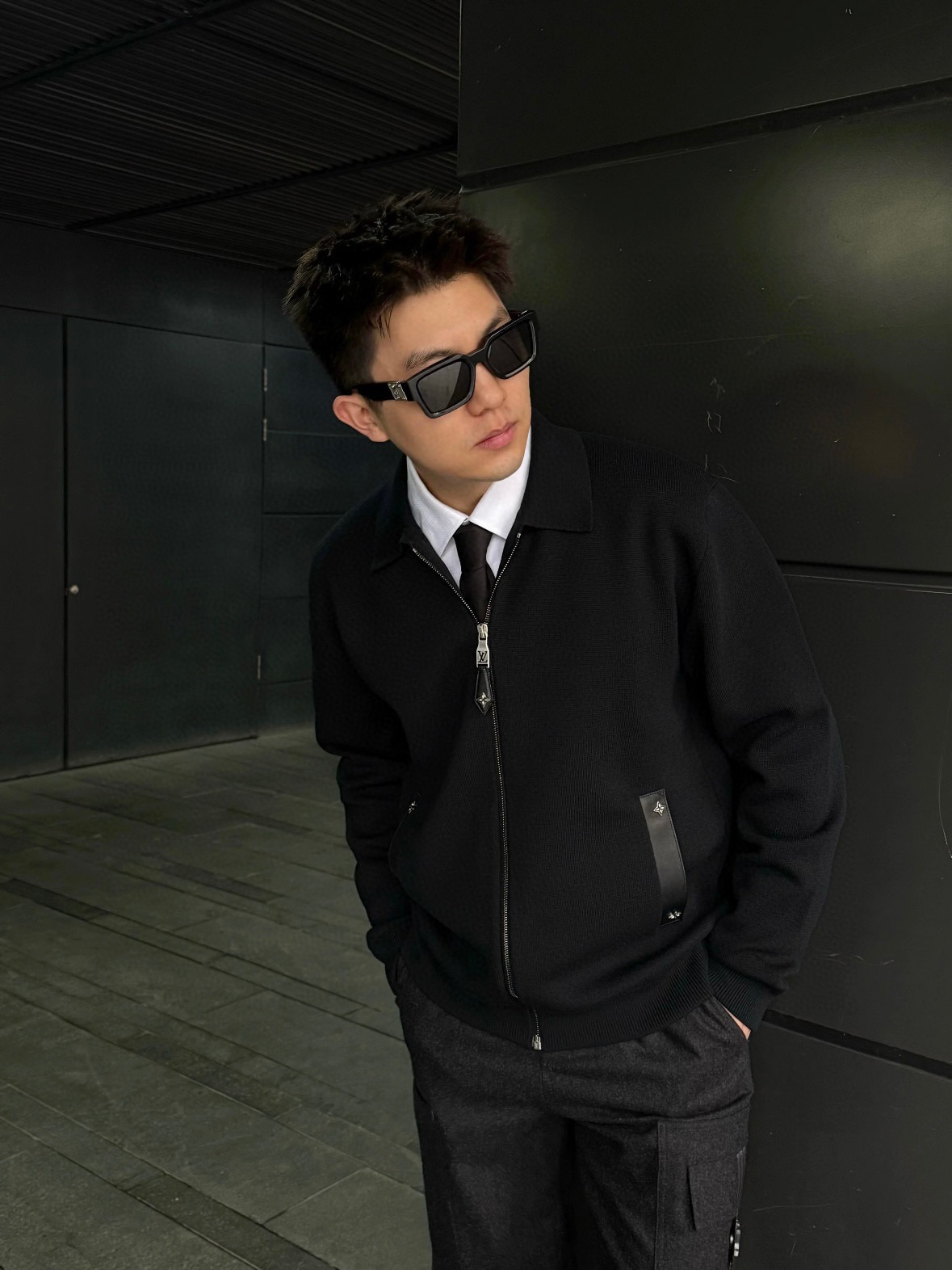 루*비통 가죽 니트 블루종 점퍼