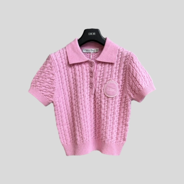 디올 케이블 니트 반팔 폴로 셔츠