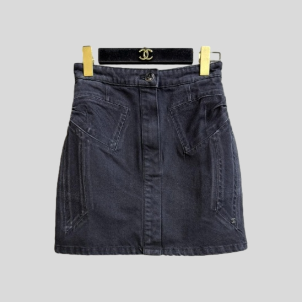 샤넬 보타이 데님 미디 스커트