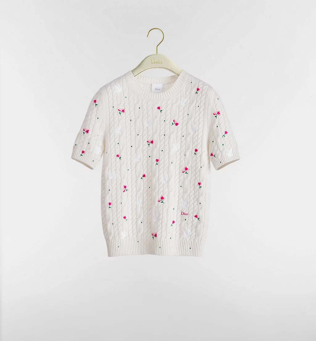 디올 Dioramour 자수 반소매 스웨터