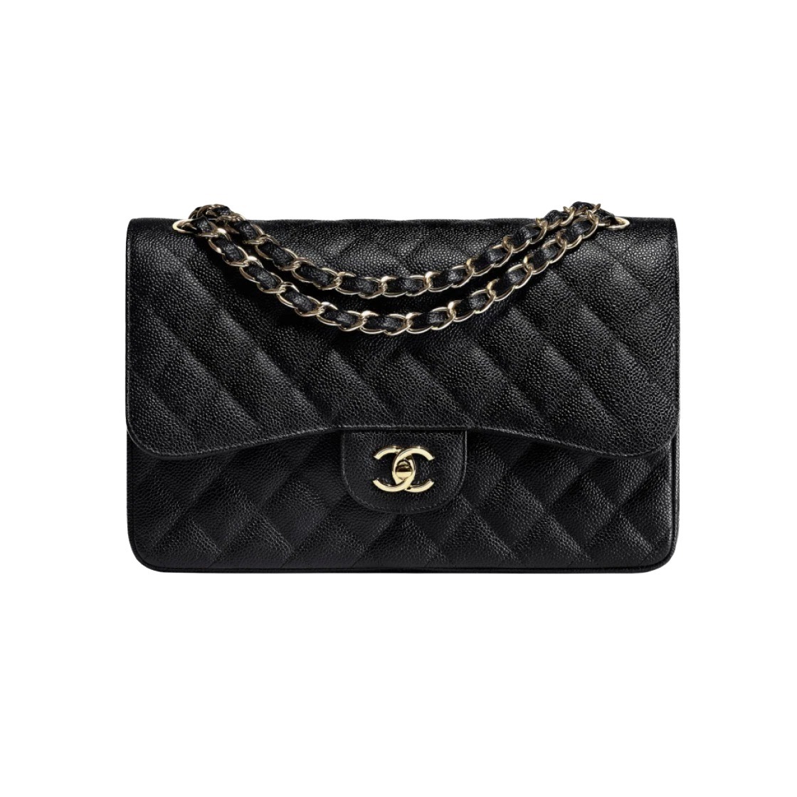 샤넬 클래식 라지 그레인드 카프스킨 블랙 금장