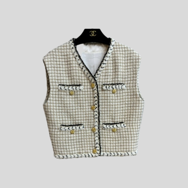 샤넬 체크 트위드 베스트