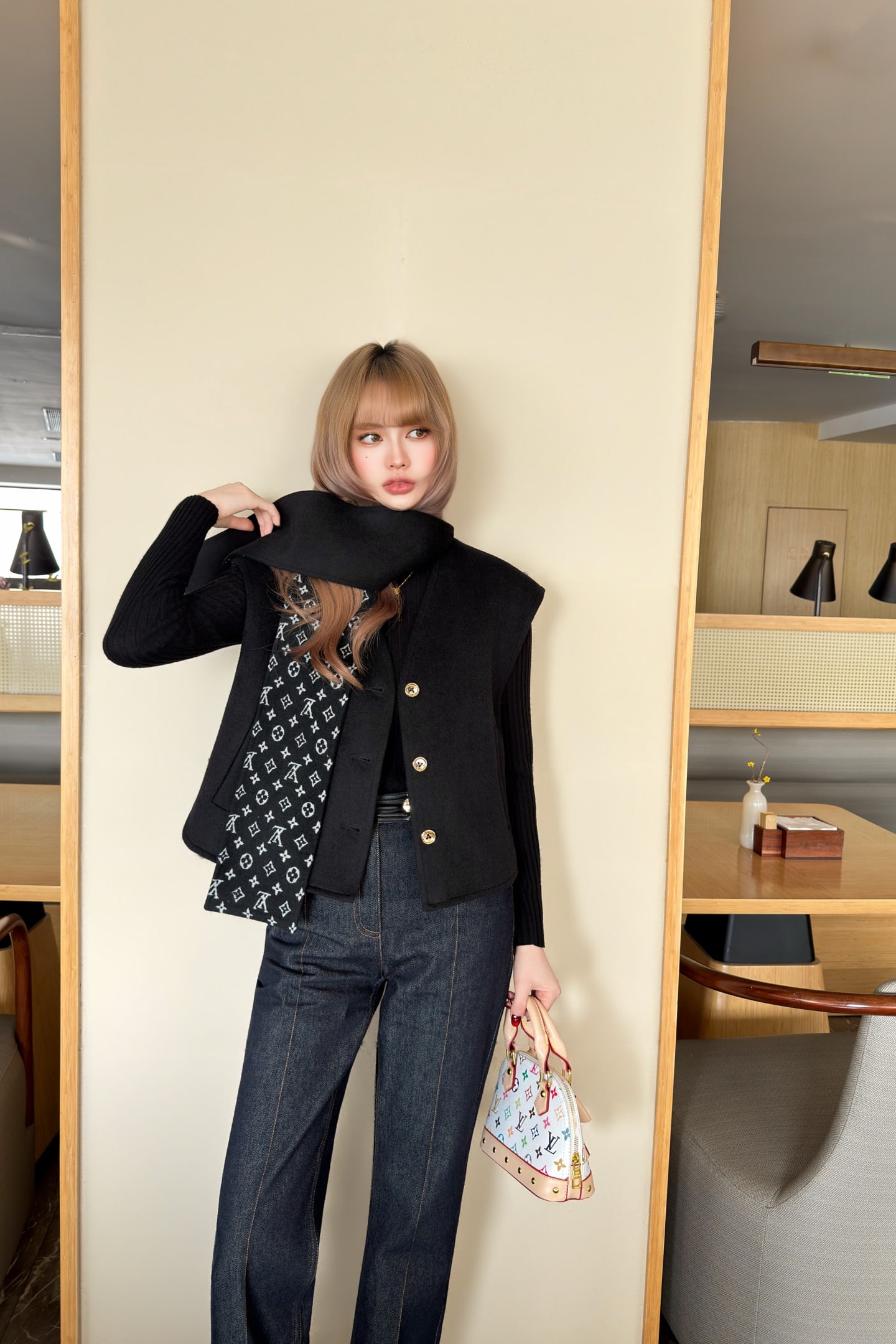 루*비통 머플러 모직 베스트 코트