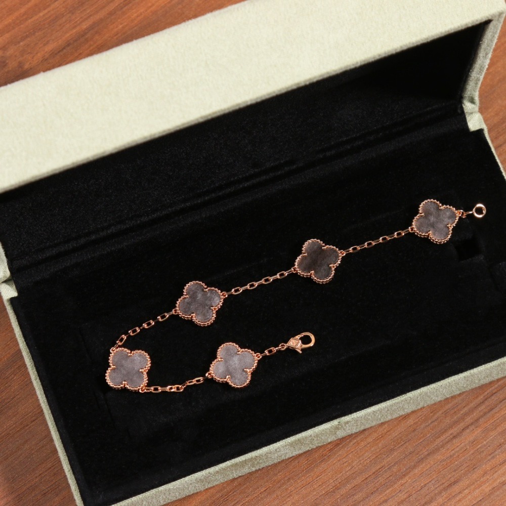 반*리프 Arpel* VVIP 리미티드 5모티브 빈티지 알함브라 실버 옵시디언 팔찌 브레이슬릿