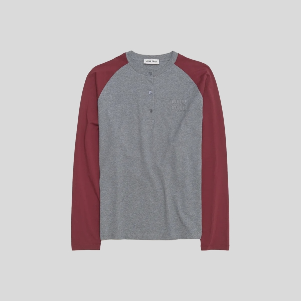 미우미우 코튼 크루넥 버튼 티셔츠