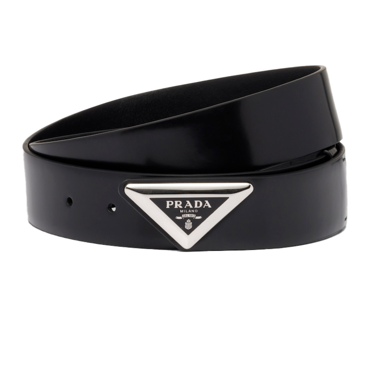 프라다 트라이앵글 로고 가죽 벨트