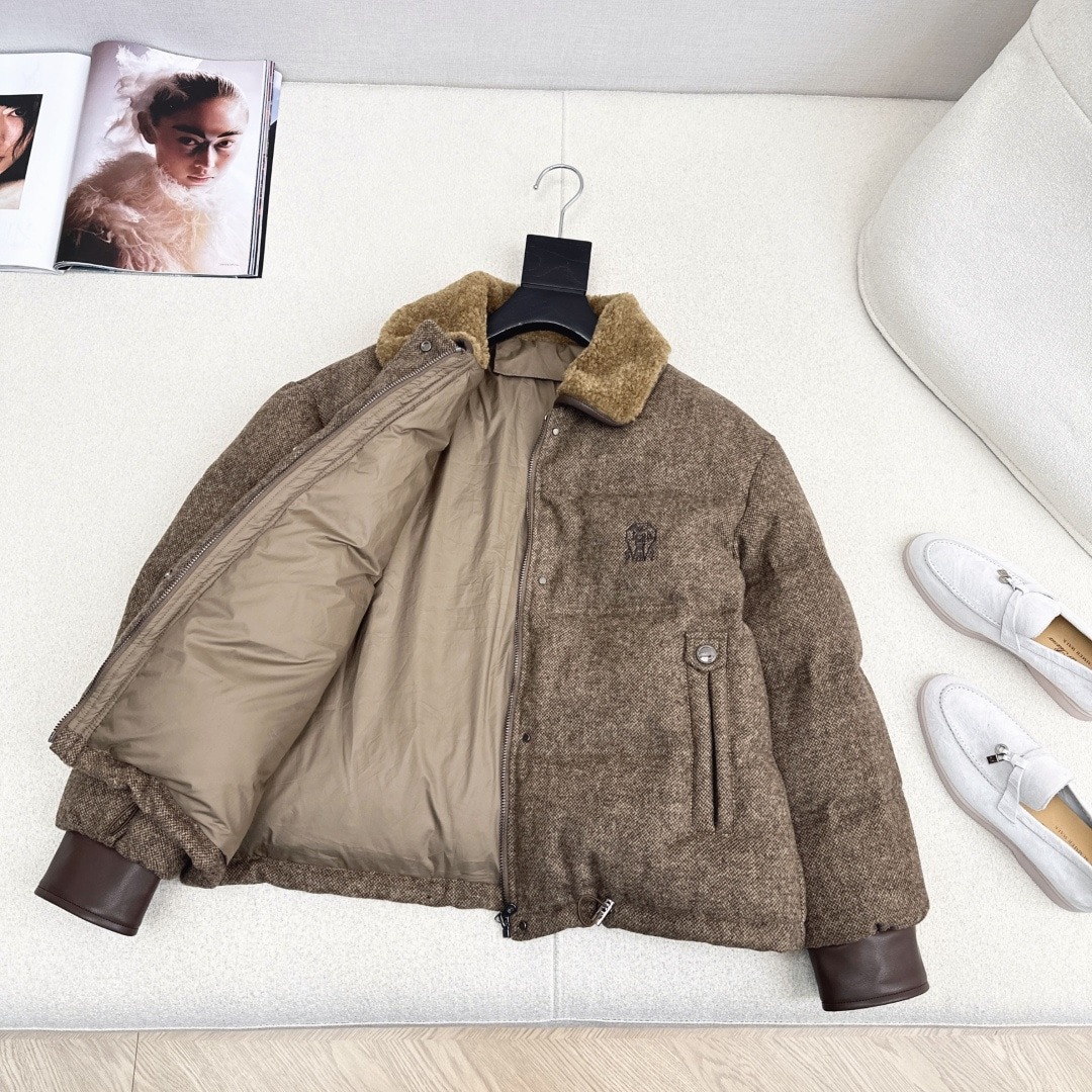 브*넬로쿠치넬리 신상 양털 터틀넥 숏패딩