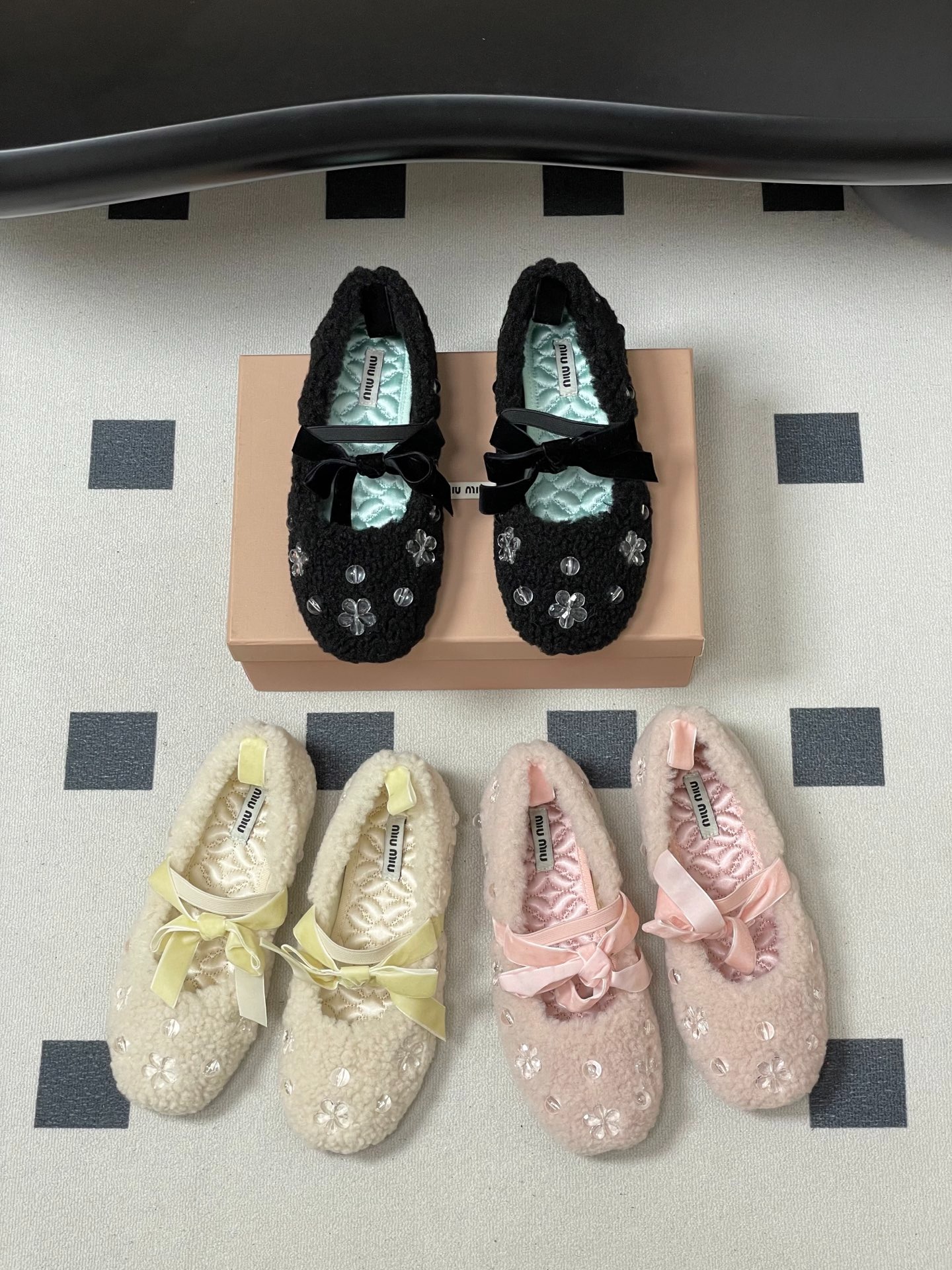 미*미* 리본 메리제인 양털 발레화