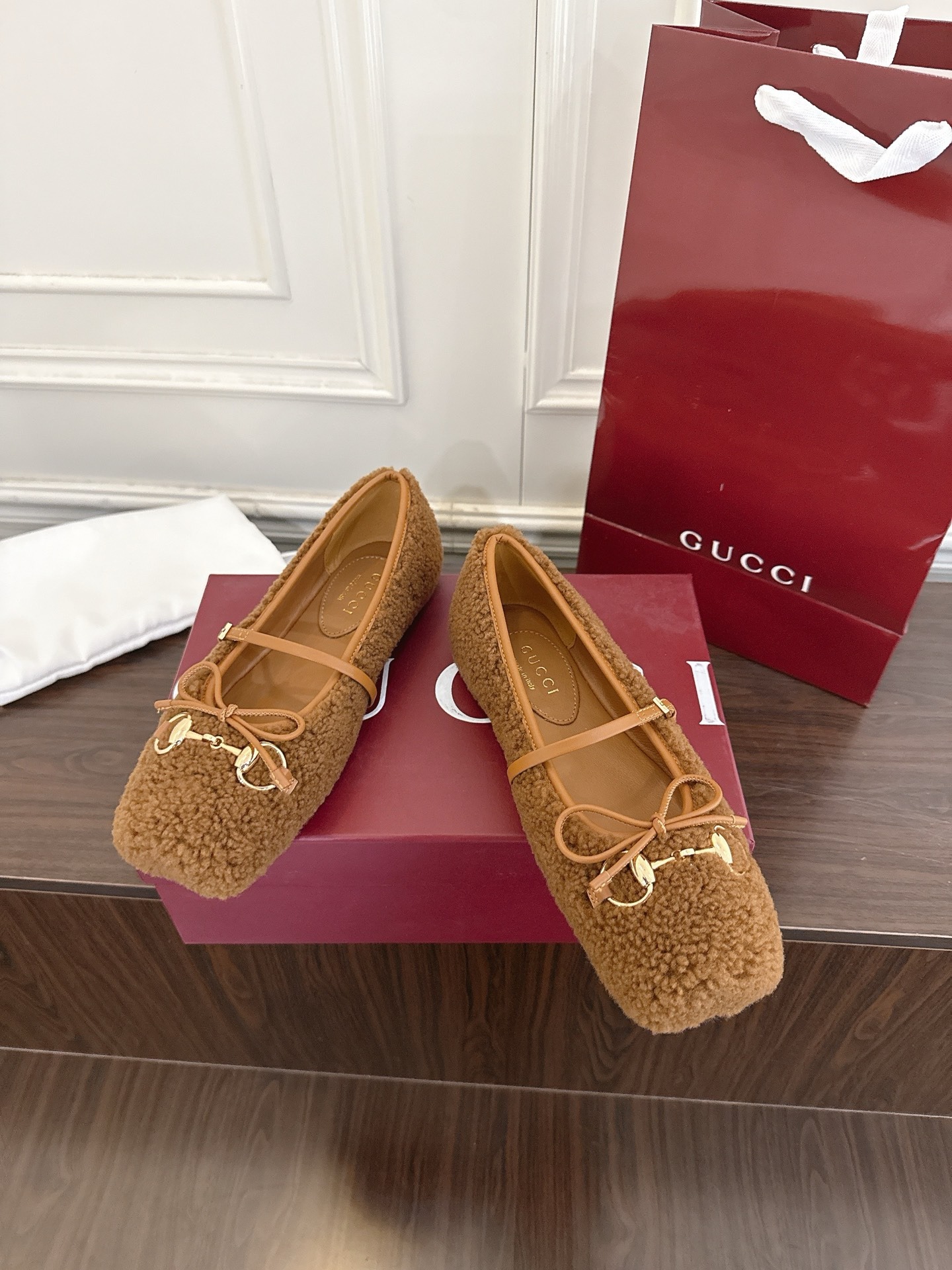 구* Horsebit 시리즈 울 발레 플랫 슈즈