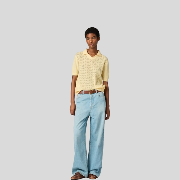 미우미우 레이스 디테일 캐시미어 니트 폴로 셔츠