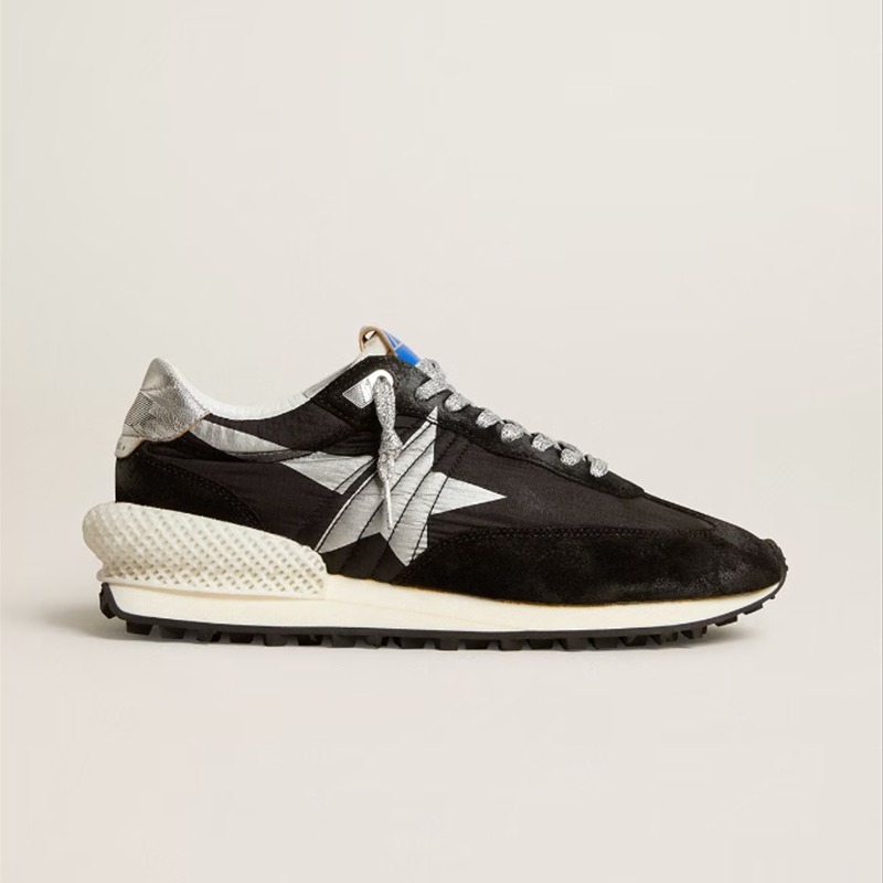 골든구스 블랙 립스탑 나일론 어퍼 & 실버 스타 마라톤 