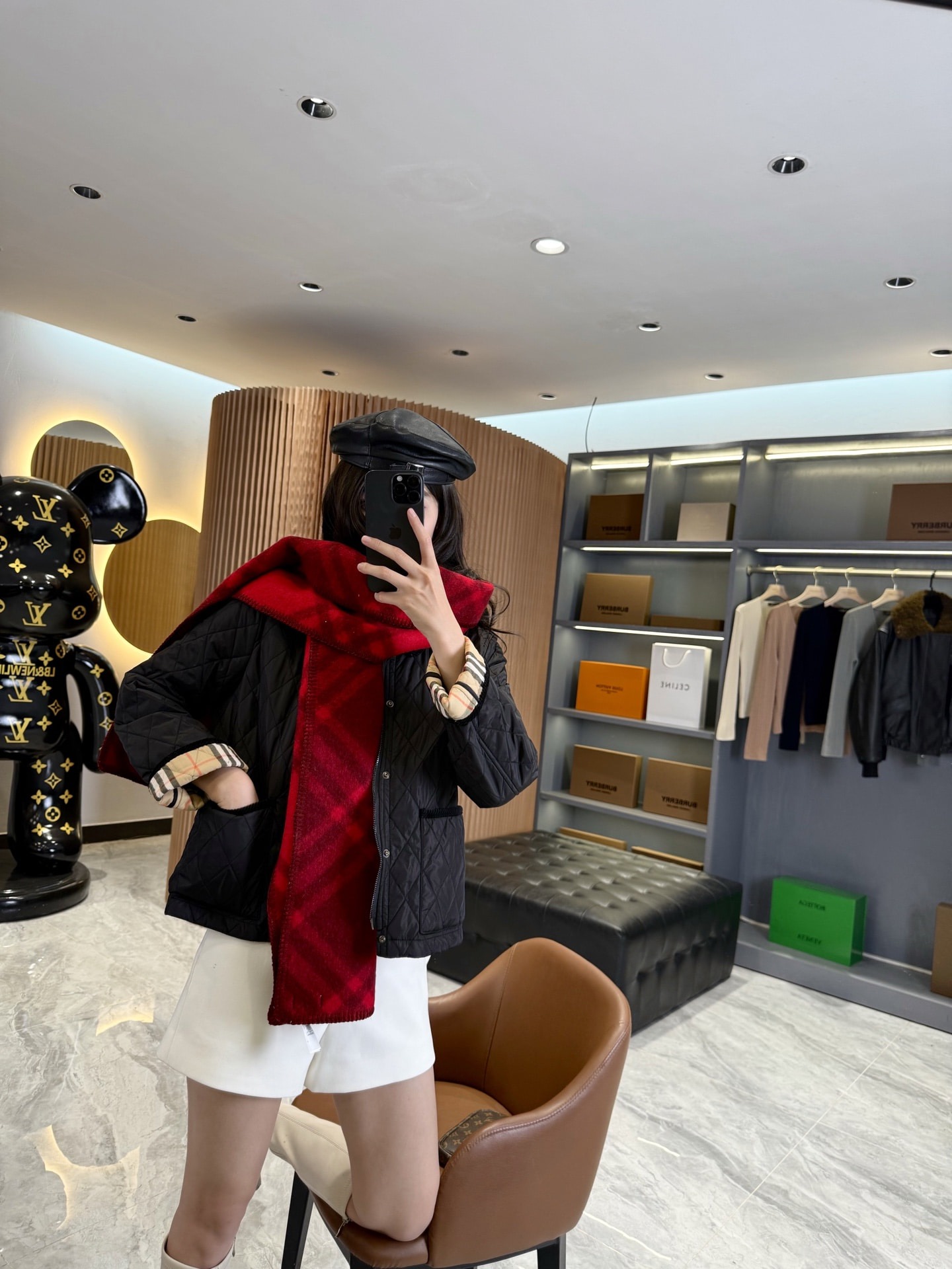 버*리 체크 양털 워머