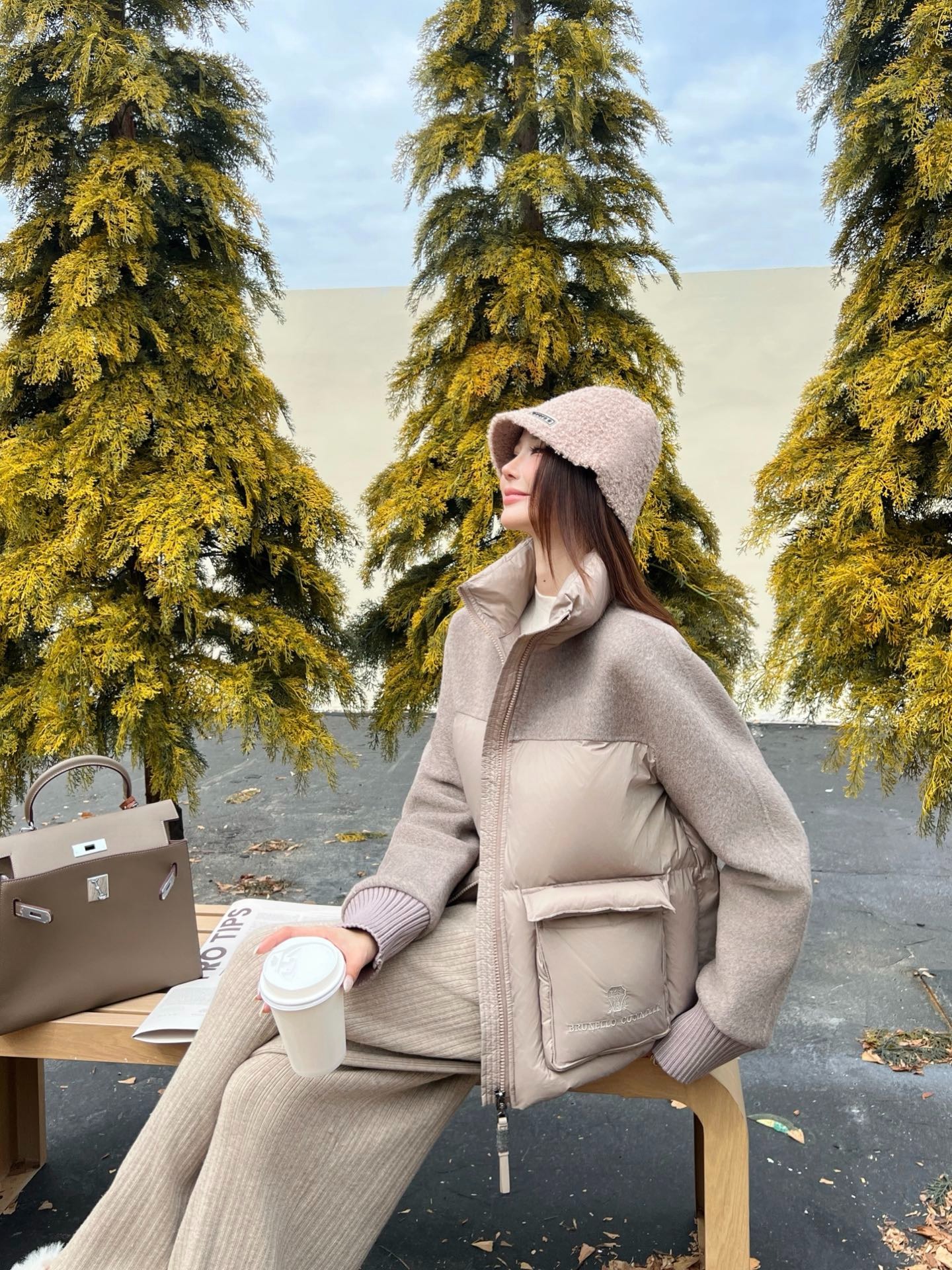 브*넬로쿠치넬리 양털 차이나 숏패딩