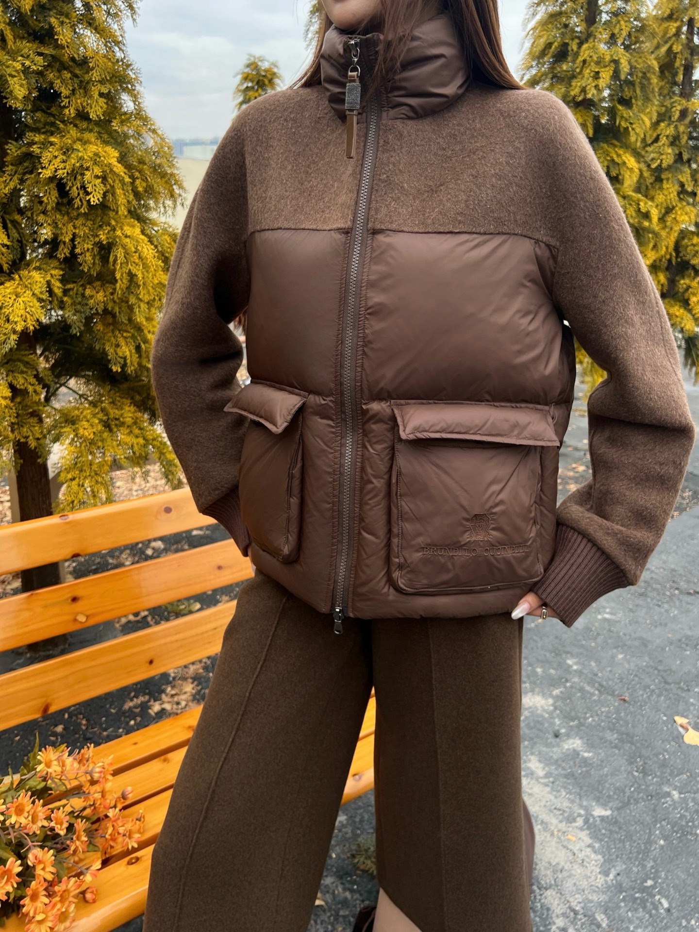 브*넬로쿠치넬리 양털 차이나 숏패딩