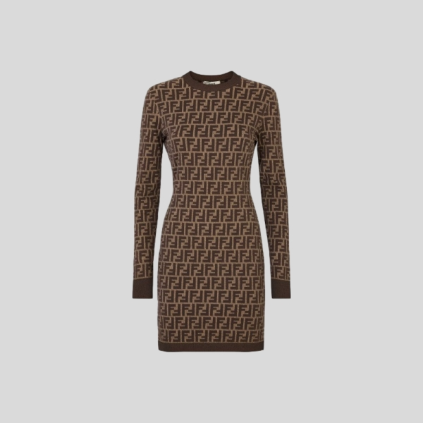 펜디 브라운 FF 코튼 쇼트 드레스