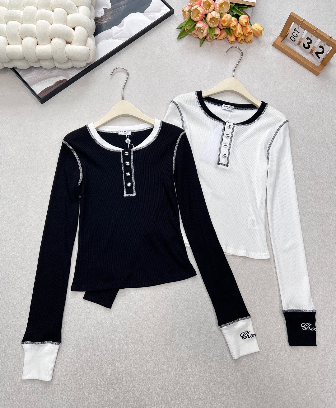 샤* 신상 배색 긴팔