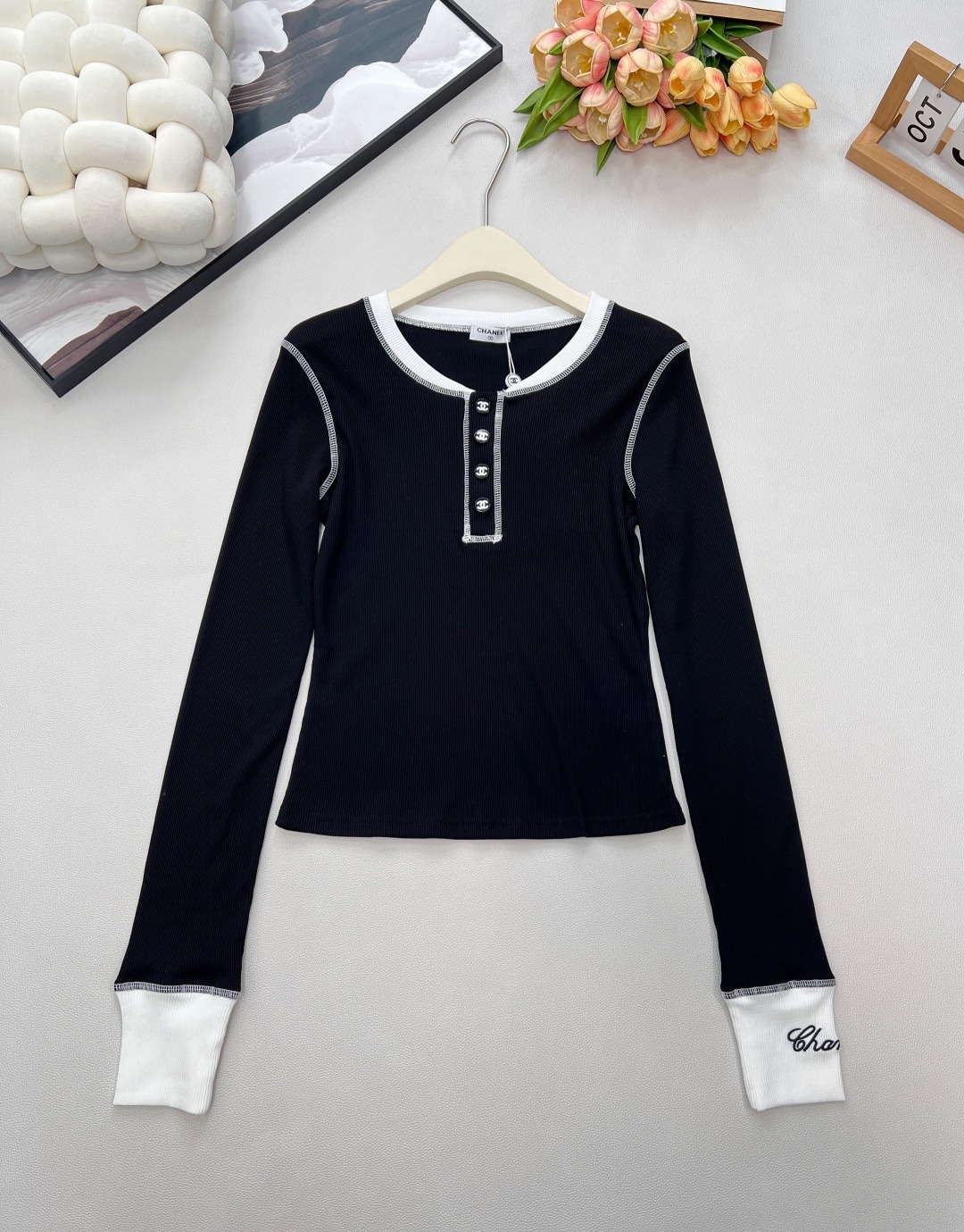 샤* 신상 배색 긴팔