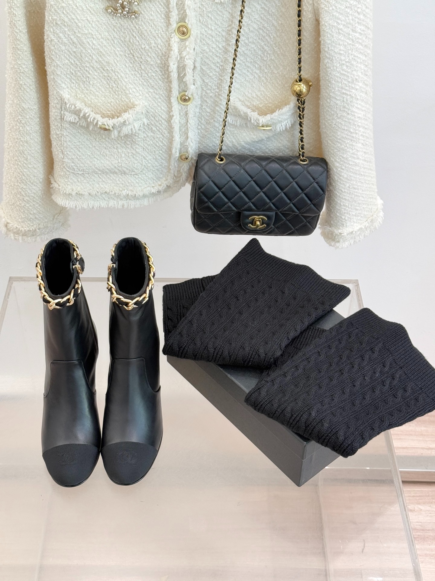 샤넬 클래식 체인 니트 투웨이 부츠