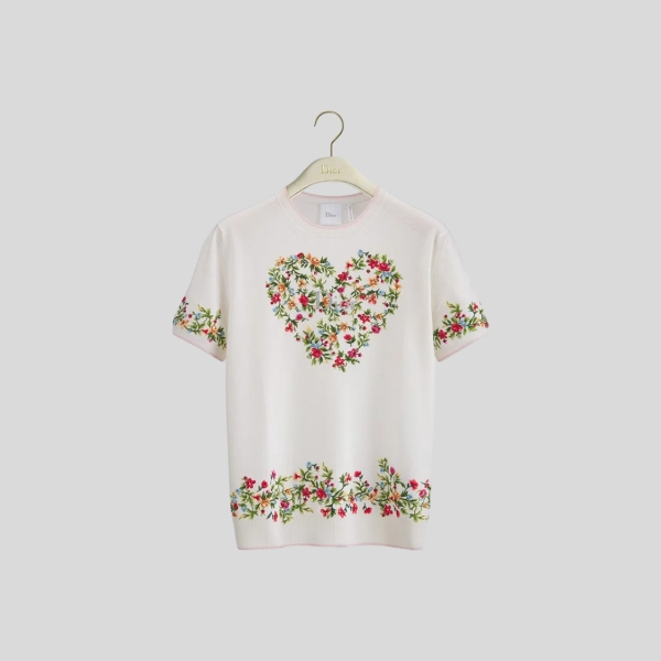 디올 숏 슬리브 엠브로이더드 스웨터