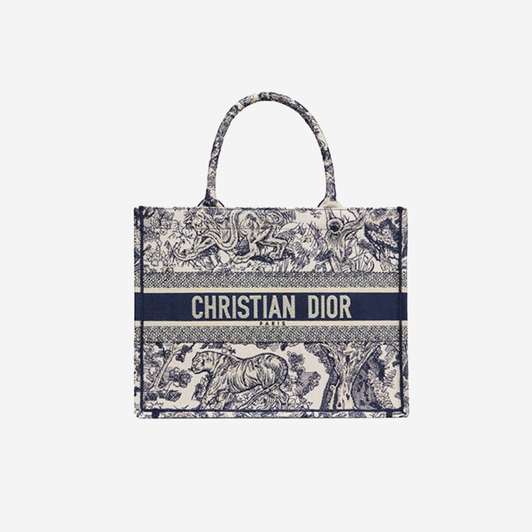 디올 블루 투알 드 주이 자수 북 토트백 미디엄 