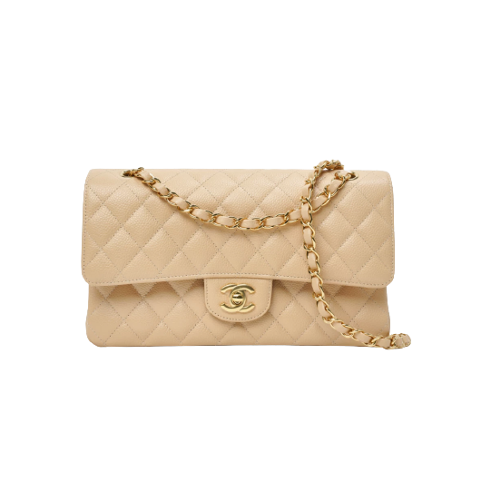 샤넬 클래식 캐비어 그레인 카프스킨 미디움 베이지