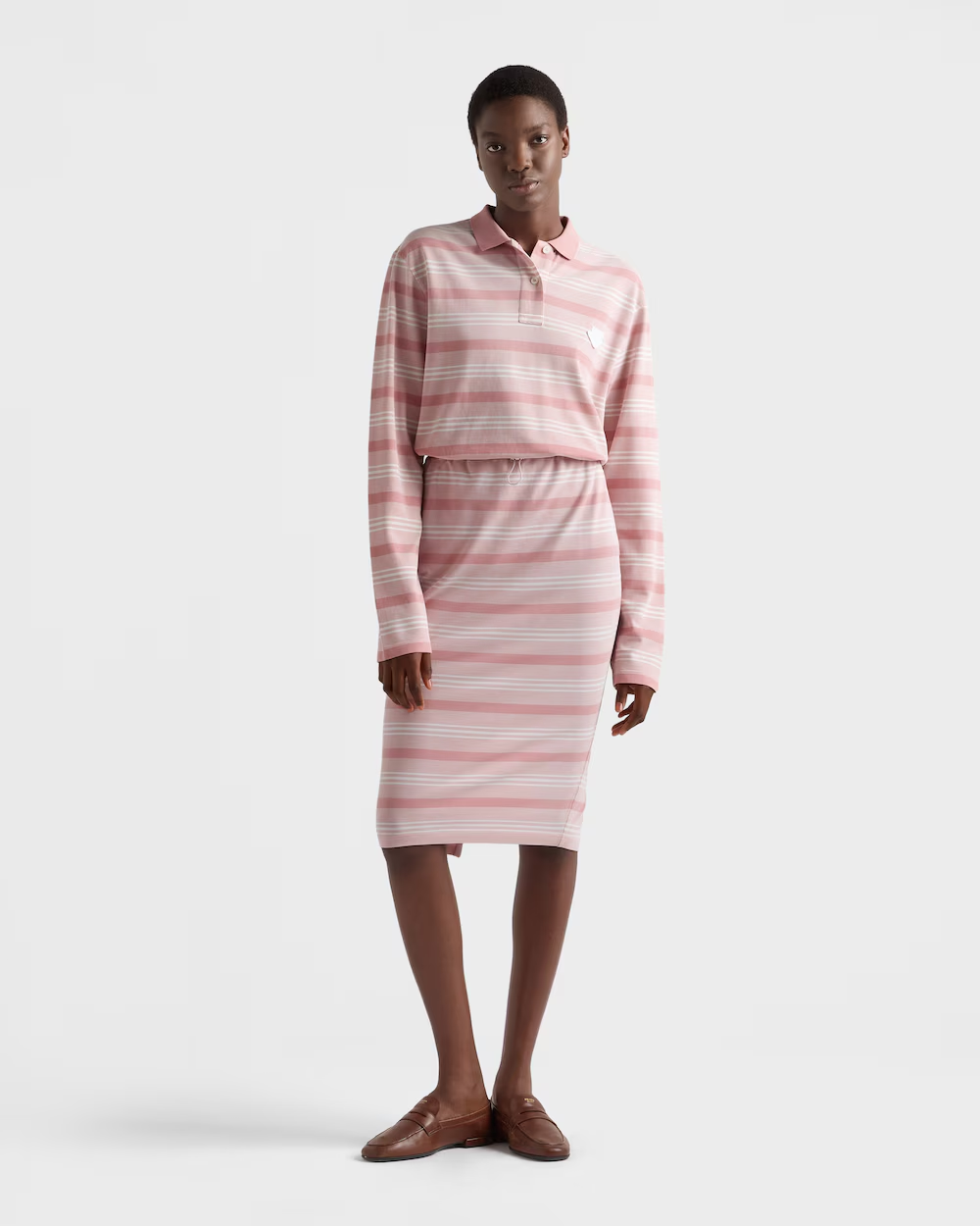 프라다 롱슬리브 스트라이프 피케 폴로 셔츠