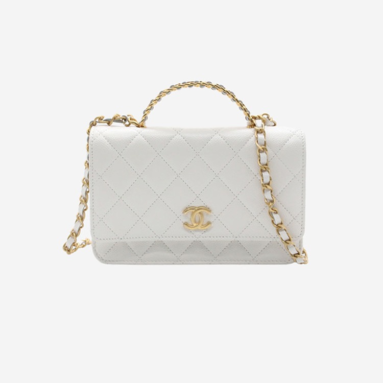 샤넬 탑핸들 woc 램스킨 화이트 골드