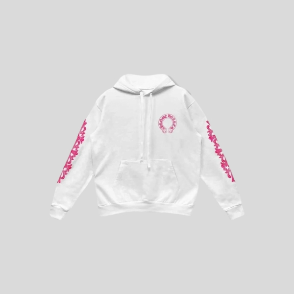 크롬하츠 홀스슈 로고 후드 화이트 핑크